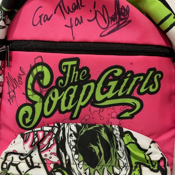 The Soap Girls Neon Pink & Green adjustable straps Signed Punk skater Backpack - Picture 2 of 4